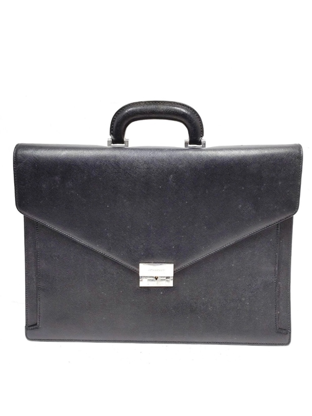 Burberry Men's Black Leather Briefcase with Silver Hardware